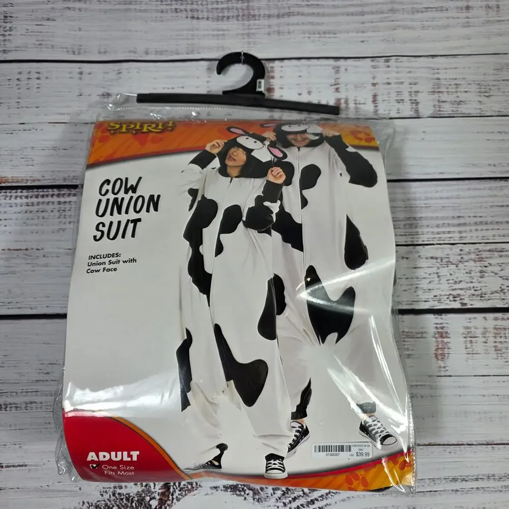 Adult OS Spirit Halloween Costume Full Zip Cow Union Suit Farm Dress Up Jumper